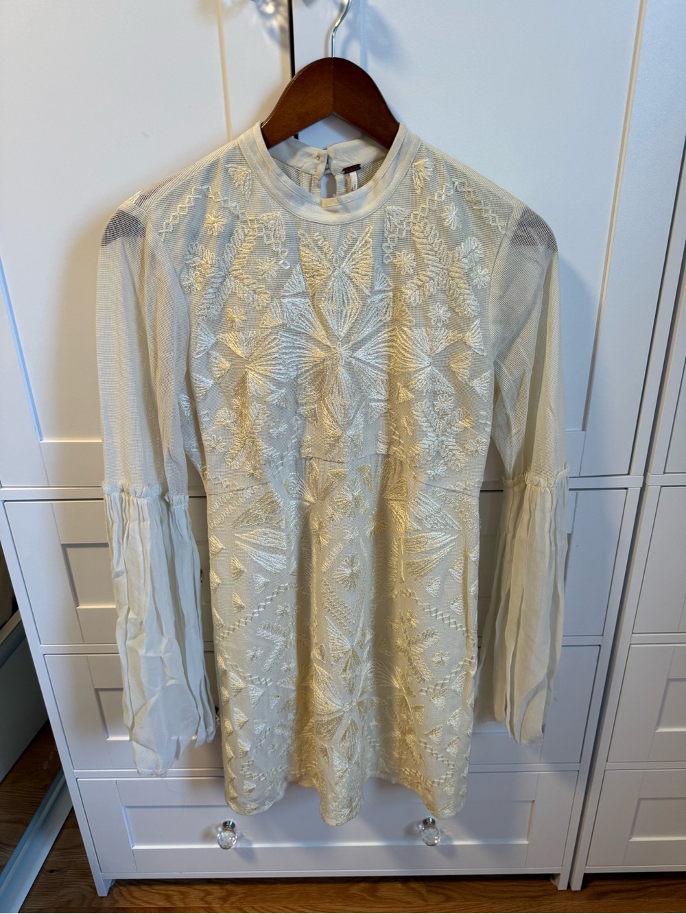 Free People Ivory Embroidered High-Neck Dress